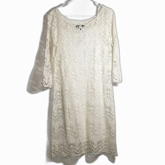 Ralph Lauren Cream Allover Lace Dress Large - Picture 1 of 8